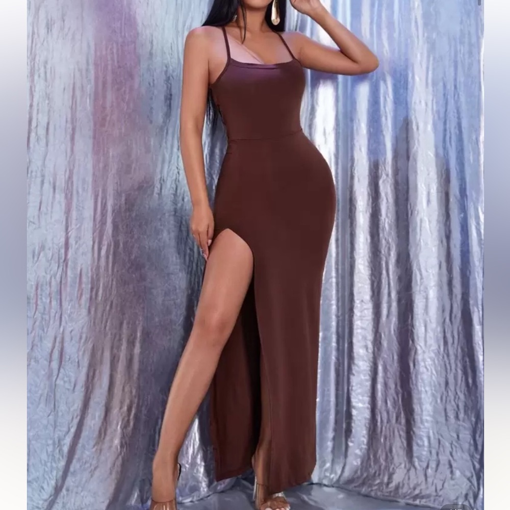 SHEIN One Shoulder Brown Maxi Dress